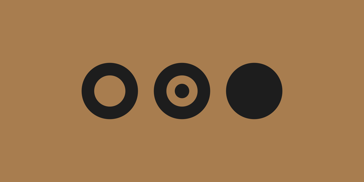 Three dark circles getting progressively filled on a warm background.
